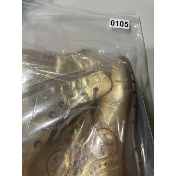 Gold Leather Embroidered Lace-Up Boots Made In Italy By Y. Iacovelli Size 28 Kid - Picture 13 of 13